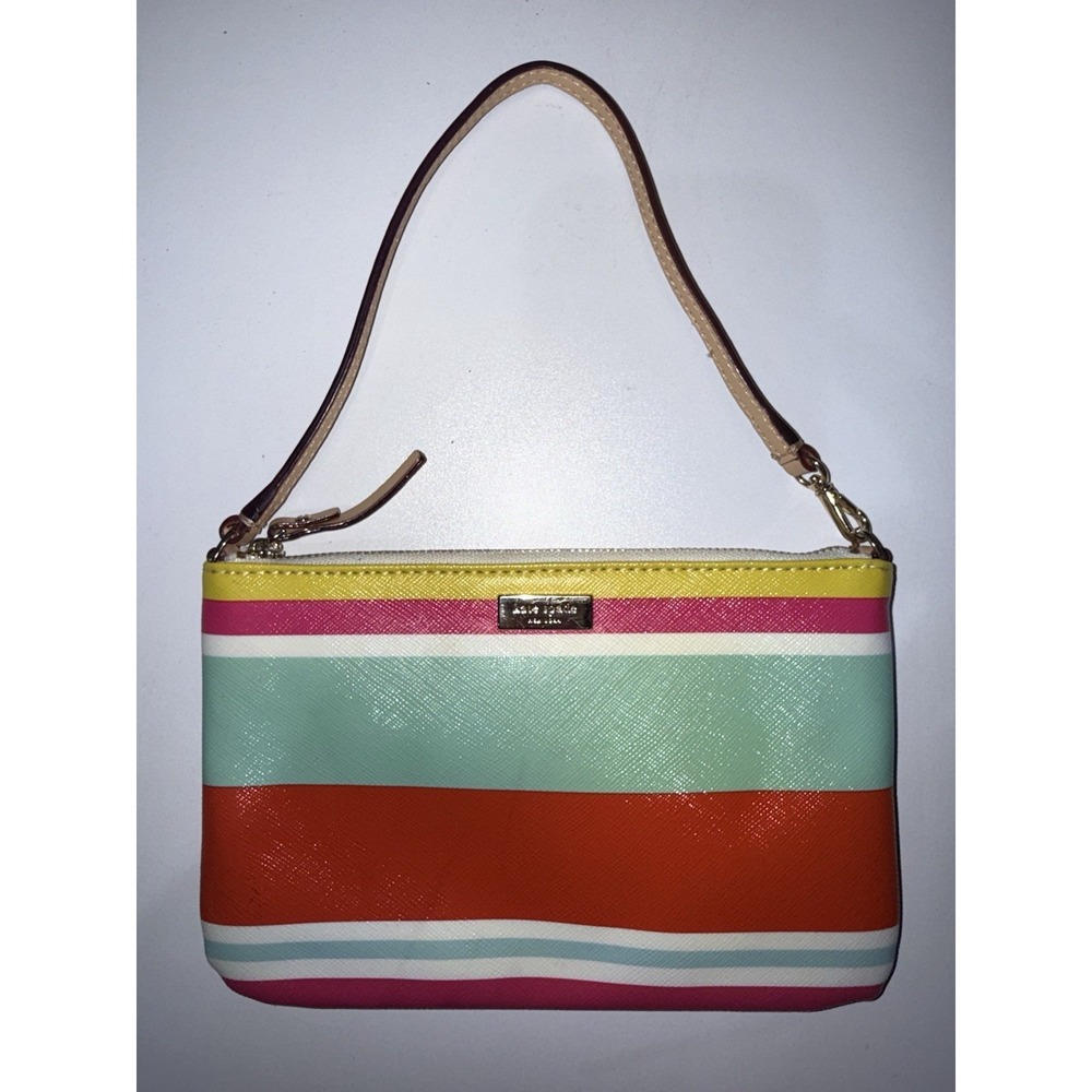 Kate Spade New York Women's Striped Multicolor Wristlet‎ Trim Leather Logo Purse